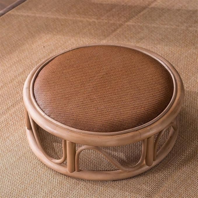 Rattan Low Stool, Hand-Woven Round Rattan Cushion, Meditation Floor Mat, Vintage Futon Cushion, Yoga Cushion, Suitable for Bedroom, Balcony(Brown,40 * 10cm/15.7 * 3.9in)