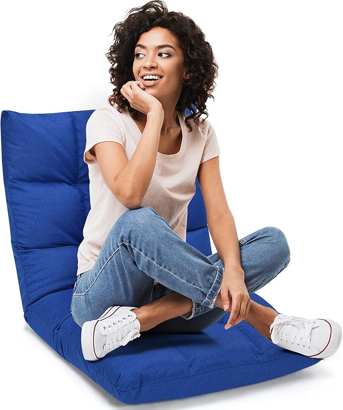 Giantex Floor Sofa Chair Video Gaming Chair with 14 Adjustable Position, Padded Back Support Floor Cushioned Seat, Folding Lazy Chair for Meditation, Reading, Watching, Living Room Recliner(Blue)