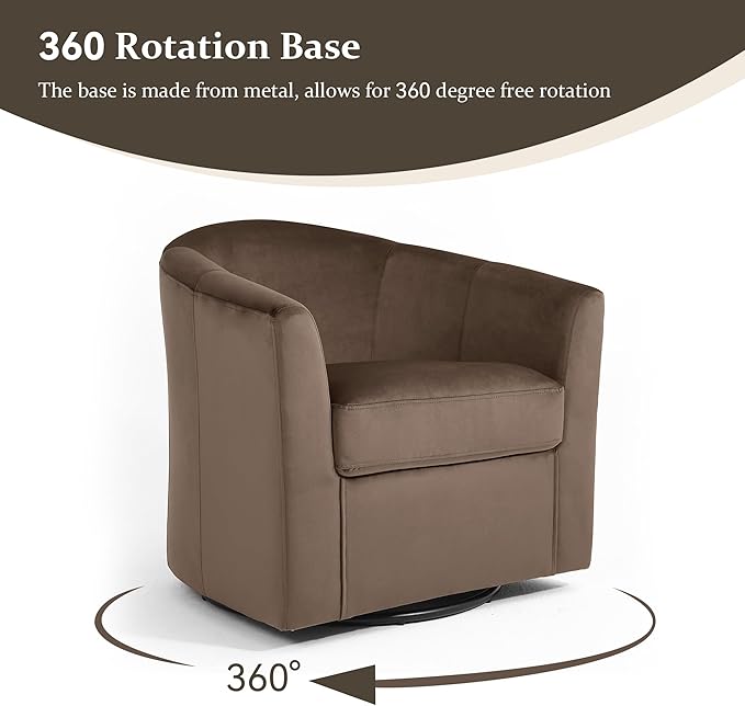 DREAMSIDEA Swivel Accent Chair, Upholstered Velvet Barrel Armchair, Modern Round Single Sofa Seating Comfy Reading Corner Chairs for Living Room Bedroom, Fully Assembled (Velvet Coffee, Set of 2)