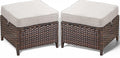 ACTREST Patio Ottoman Outdoor Wicker Side Table - 2PCS Multipurpose Heavy Duty All-Weather Brown Rattan Extra Seating Bench Footrest Footstool for Garden Back Porch Poolside Apartment - Beige
