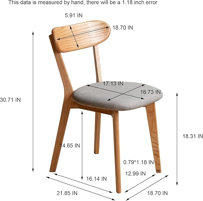 Grewood 100% Solid Oak Wood Dining Chairs,Mid Century Modern Dining Chairs with Upholstered Cushion,Kitchen,Dining Room Chairs Set of 4 (4, Original Color Grey Upholstery)