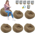 DYRABREST 6 Pcs Bean Bag Chairs for Adults, Inflatable Chairs with Air Pump, Folding Blow Up Couch, Flocking Portable Lazy Sofa for Movie Night, Living Room, Camping (Brown)