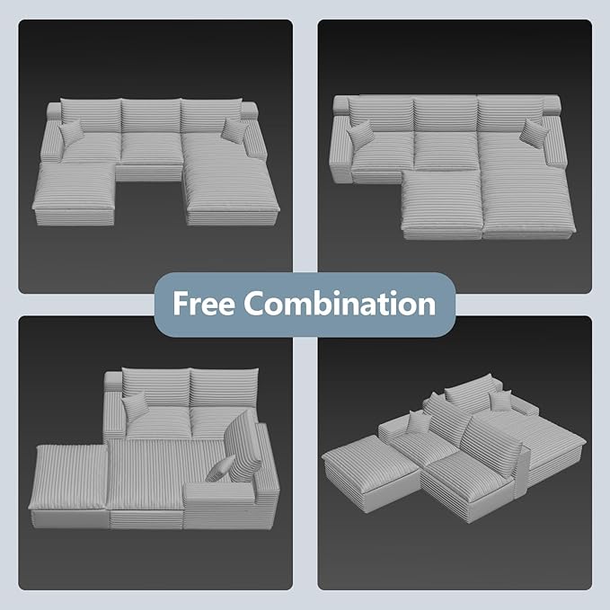 107" Cloud Sectional Couch with U-Shaped Chaise,Viral Corduroy Boneless Sofa with Ottoman,Memory Foam Couches in a Box with Deep Seat for Living Room,No Assembly Required (Camel,Right-Facing Chaise)