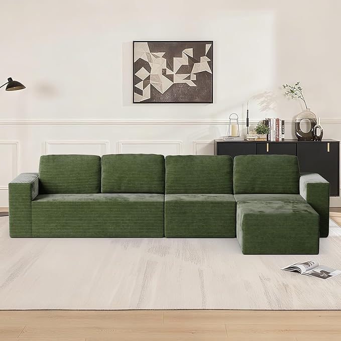 Furnify 67" Loveseat Sofa, Cloud Modular Couch, Upholstered Floor Sofa with Deep Seat, Upholstered Foam Sofa for Bedroom Living Room, No Assembly Required (Green, Plush Corduroy Fabric)