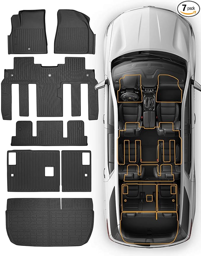 All Weather Floor Mats & Cargo Liner Custom Fit for Chevy Traverse 2009-2017 (Only Fits Captain's Chairs), Front 2nd Backrest Trunk Mats for Buick Enclave 2009-2017, TPE Anti-Slip Car Accessories