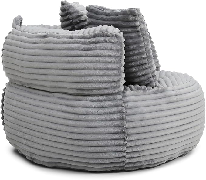 Bean Bag Chair, Corduroy Oversized Chair for Adults, Comfy Big Accent Sofa Lounge Floor Chair, Stuffed Bean Bag Couch for Gaming, Reading, Living Room, Bedroom, Grey