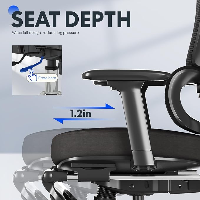 FLEXISPOT ErgoX Premium Ergonomic Office Chair with Footrest- Adjustable 3D Armrests, Dynamic Lumbar Support, Recline & Tilt Function, Mesh Seat, for Home & Office Use,Black Foam