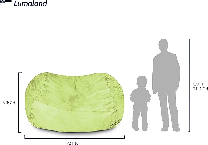 Lumaland Luxurious Giant 6ft Bean Bag Chair with Microsuede Cover - Ultra Soft, Foam Filling, Washable XL Bean Bag Sofa for Kids, Teenagers, Adults - Sack Chair for Dorm, Family Room - Light Green