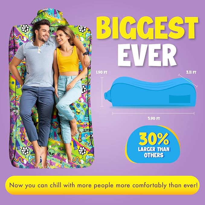Chillbo x TrippyDraws Lazybone Inflatable Couch - Ultimate Inflatable Lounger for Maximum Chill - The Perfect Blow Up Couch for Music Festivals