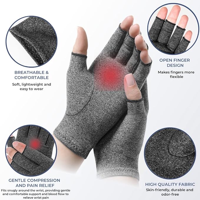 TFUSOM Arthritis Gloves for Women for Pain, Men and Women Fingerless Compression Wrap for Hand Pain and Osteoarthritis Compression Gloves Women,S,Grey