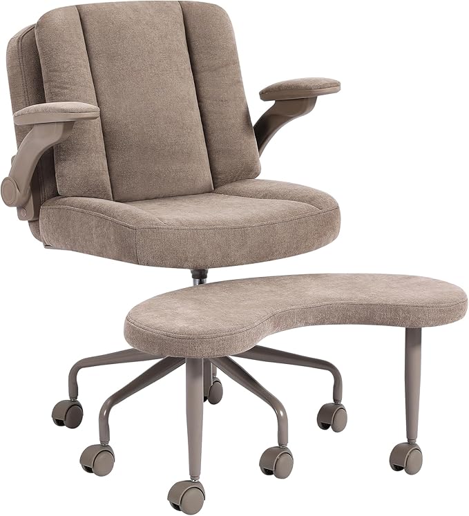 Pipersong Meditation Cross Legged Armchair, ADHD Chair with Adjustable Armrests, Criss Cross Desk Chair with Flexible Back Cushion, Swivel Footrest, Arm Support and Wheels for Home Office, Cocoa