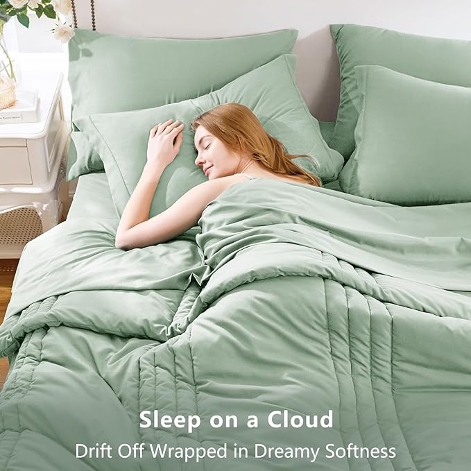 CozyLux Full Size Comforter Sets - 7 Piece Bed in a Bag Sage Green Comforter Set with Sheets Bed Set All Seasons, Soft Bedding Set with Down Alternative Comforter, Sheets, Pillowcases & Shams