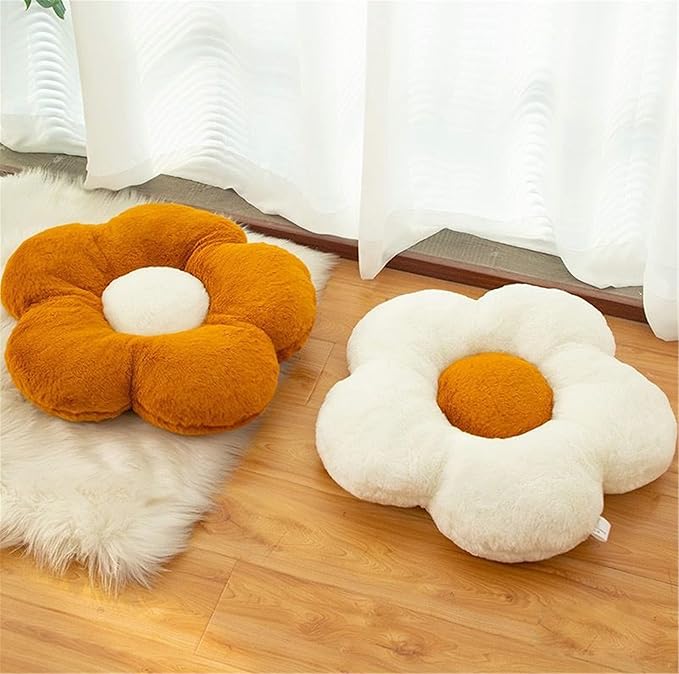 YILANLAN Cute Flower Cushion Plush Floor Pillow Casual Comfortable Pillow Office Living Room Bed Decoration Cushion Simple Room Decoration (40cm, Khaki)