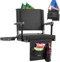 VEVOR Stadium Seat, Portable Bleacher Seat with Armrest, Back Support and Thick Cushion, Bench Chair for Bleacher Includes Shoulder Strap, Hooks, Cup Holder, Black Football Bleachers Seats, 1PCS