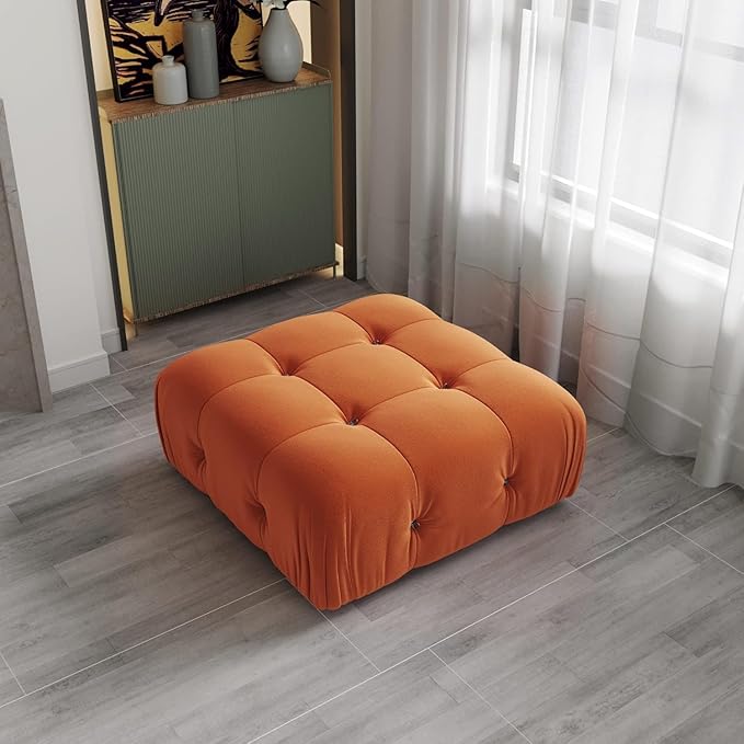 JACH Modern Ottoman Module for Living Room, Cushion Covers Removable, Minimalist Comfy Breathable Ottoman for Living Room Apartment (Orange)