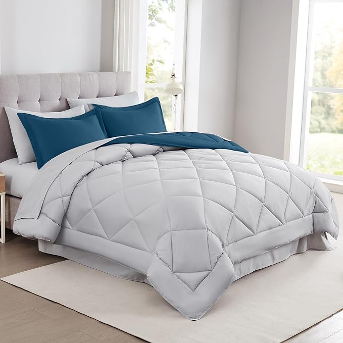Modern Threads 7-Piece Reversible Comforter Set - Bedding Ensemble with Comforter, Sheets, Pillowcases, and Shams, Navy King