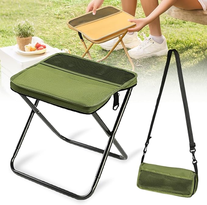 hoehew Portable Stool for Mountaineering and Hiking, 2025 New Lightweight Foldable Stool with Carrying Bag, Outdoor Footstool for Picnic Hiking Fishing (Green, Large)