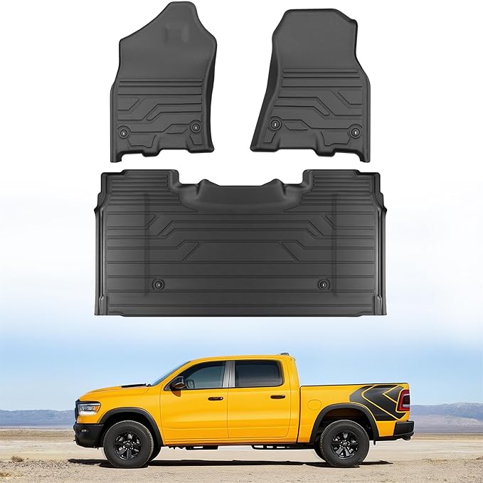 KARPAL Floor Mats for Ram 1500 DT Crew Cab 2019-2024 New Body Style (NOT Fit Classic Body), TPE All-Weather Floor Liners 1st & 2nd Row Car Mats with & w/o Underseat Storage, Ram Accessories