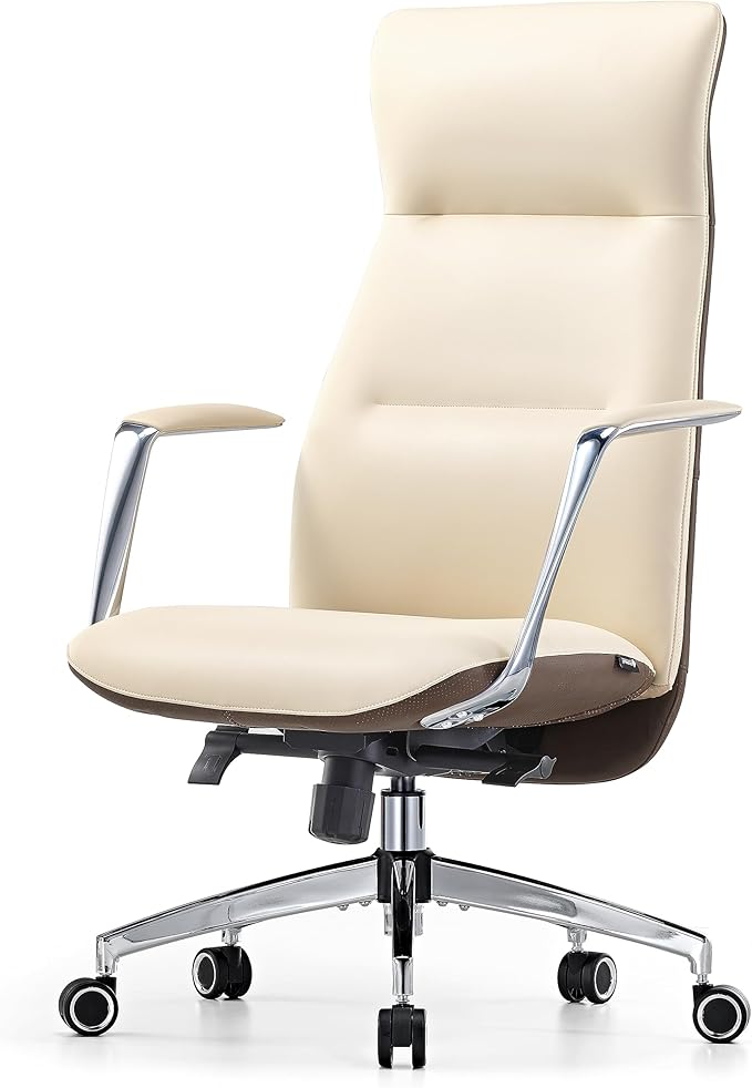 EUREKA ERGONOMIC Executive Office Chair, Silicone Leather Office Chair High Back, Ergonomic Desk Chair, Big and Tall with Adjustable Swivel Rolling for Home Office, Off-White