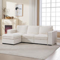 HEAY-YO 93 Inches Modern Modular Sectional Sofa,L Shape 3-Seater Comfy Couch with Moveable Ottoman,Floor Sofa for Living Room Bedroom Apartment,Linen White