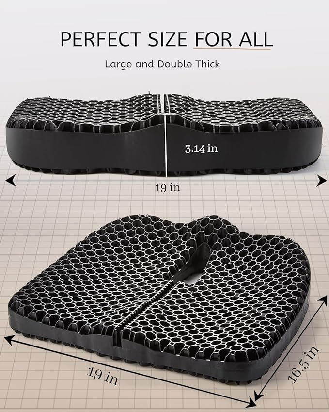 Anzeng Gel Seat Cushion for Long Sitting, Gel Cushion for Pressure Relief, Soft & Breathable, Chair Cushion for Office Chair, Car, Wheelchair, Seat Cushion with Non-Slip Black Cover
