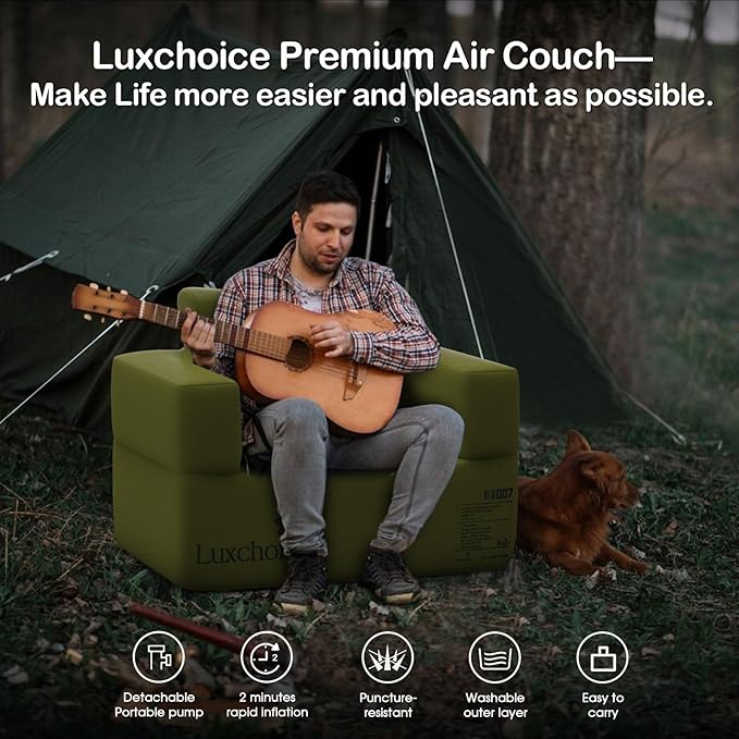 Luxchoice Inflatable Couch Premium Oxford Cloth Inflatable Sofa with Built-in Pump Rechargeable Portable Blow Up Couch for Camping Outdoor Travel Home Guests Backyard Patio | Durable Fabric, Easy Inflation, Waterproof, Puncture Resistant, Luxury Stylish