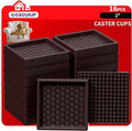 Non Slip Furniture Pads - 2x2 Anti Skid Caster Cups, 16PCS Square Furniture Coasters for Hardwood Floors, Anti Slide Furniture Cup Bed Floor Protectors, Furniture Stoppers to Prevent Sliding(Brown)