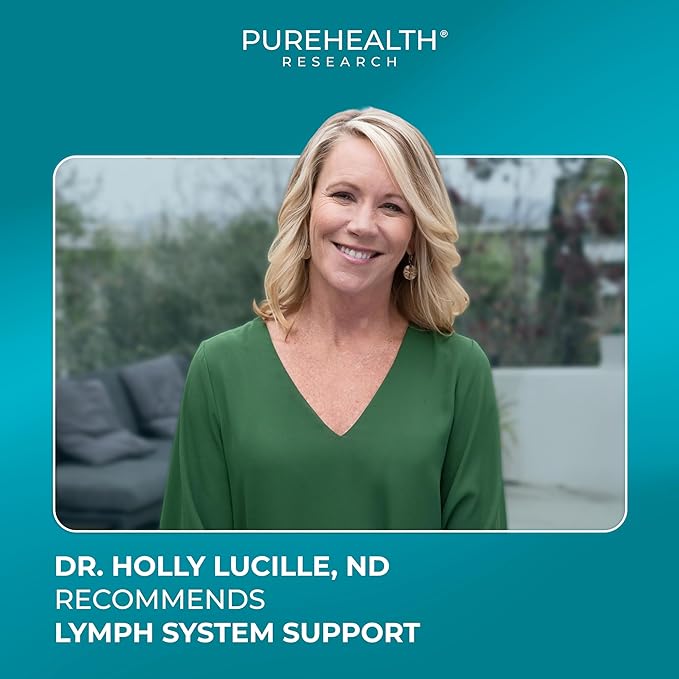 PUREHEALTH RESEARCH Lymph System Support - Lymphatic Drainage Supplement for Women & Men - Bromelain, Echinacea, Dandelion, Burdock Root, Lemon Powder, Kelp, Rutin, Cleavers & More - 120 Capsules