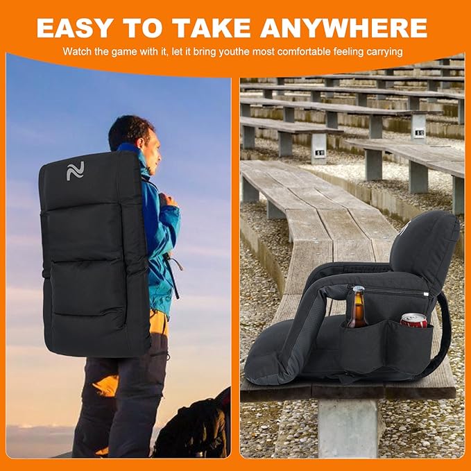 LILYPELLE Wide Stadium Seats with Back Support, Thick Bleacher Chairs with Comfy Cushion, 6 Reclining Positions Stadium Chair Bleacher Chairs with Armrests, Ultimate Comfort for Sports Events