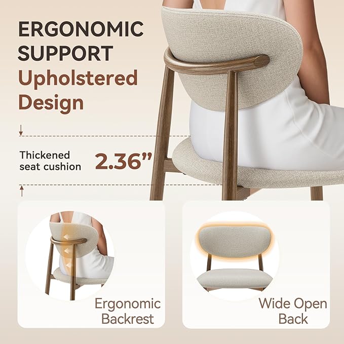 Dining Chairs Set of 2, Curved Back Kitchen Room Chairs with Metal Legs and Anti Slip Pads, Upholstered Dining Chair for Home and Restaurant, Beige