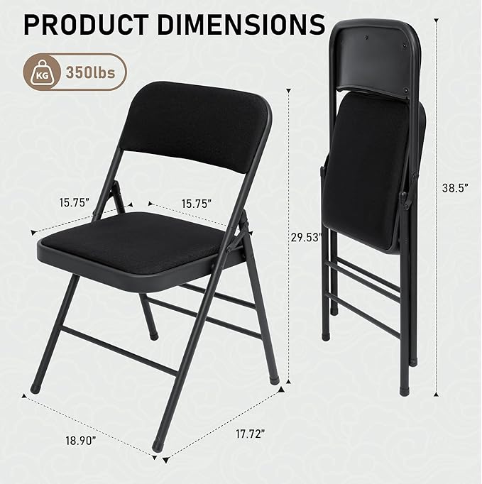 SEALAMB 30 Pack Padded Folding Chairs, Durable Metal Folding Chairs with Fabric Seat & Back for Home Office Wedding Party Events, 350lb Capacity (Black-Fabric, 30 Pack)