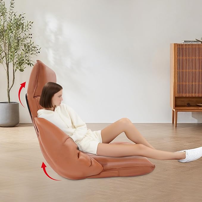 Eapmic Floor Chair, Lazy Sofa, Folding Chair Bed with 5-Position Adjustable Headrest & Backrest, Indoor Chaise Lounger, Gaming Recliner for Reading Gaming Meditation Living Bedroom (Coffee Color)