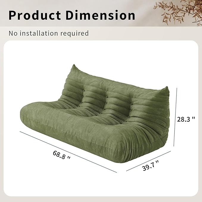 Bean Bag Chair for Adults Fireside 3 Seater Sofa Floor Lazy Couches with Ergonomic Design Corduroy Cozy Memory Foam Lounger Couch for Dorm, Apartment and Gaming Venue,Olive Green