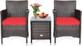 HAPPYGRILL 3-Piece Patio Furniture Set Outdoor Rattan Wicker Conversation Set with Coffee Table Chairs & Thick Cushions Bistro Sets for Patio Garden Lawn Backyard Pool