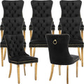 YeahFurn Mid Century Modern Dining Chairs Set of 8, Velvet Upholstered Tufted Back, Black Kitchen & Dining Room Chairs, Gold Metal Legs, Nailhead Trim, Sillas para Comedor (Black, 8 Pcs)