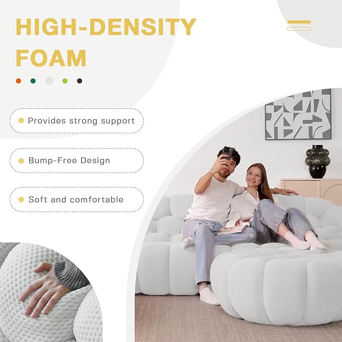 WJShome Modular Sectional Sofa,Bubble Couch,Comfy Curved Couch Living Room Sets,Modern Upholstered Bean Bag Sofa Mesh Fabric Lazy Floor Chair Living Roon Sets (Gray, 3 Seater+Ottoman)