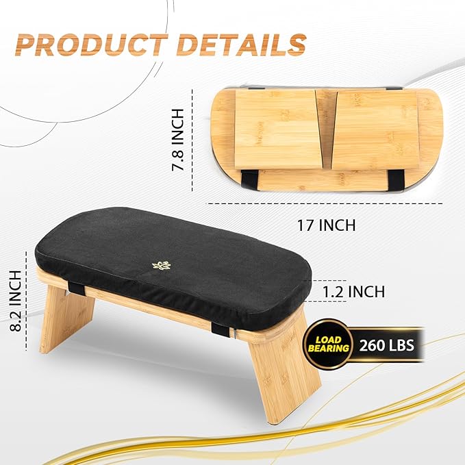 Estleys Meditation Bench, Bamboo Meditation Stool, Folding Kneeling Meditation Bench, Seiza Prayer Bench, Prayer Bench with Meditation Cushion, Kneeling Stool (Black)