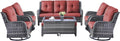 Rilyson Patio Furniture Swivel Chairs Set - 8 PC Wicker Rattan Outdoor Sectional Conversation Sets with 4 Swivel Rocking Chairs,2 Ottomans,1 Sofa and 1 Coffee Table for Porch Deck(Mixed Grey/Red)