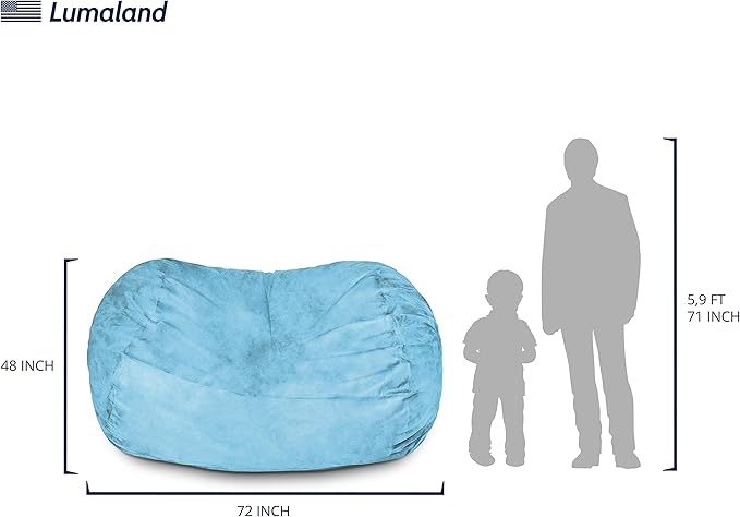 Lumaland Luxurious Giant 6ft Bean Bag Chair with Microsuede Cover - Ultra Soft, Foam Filling, Washable XL Bean Bag Sofa for Kids, Teenagers, Adults - Sack Chair for Dorm, Family Room - Light Blue