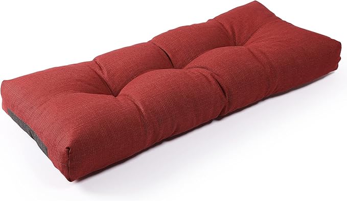 SUNROX LokGrip Non Slip Tufted Memory Foam Bench Cushion, FadeShield Water Resistant Durable Thicken Outdoor/Indoor Bench Seat Pads 42x16x4 inch, Burgundy