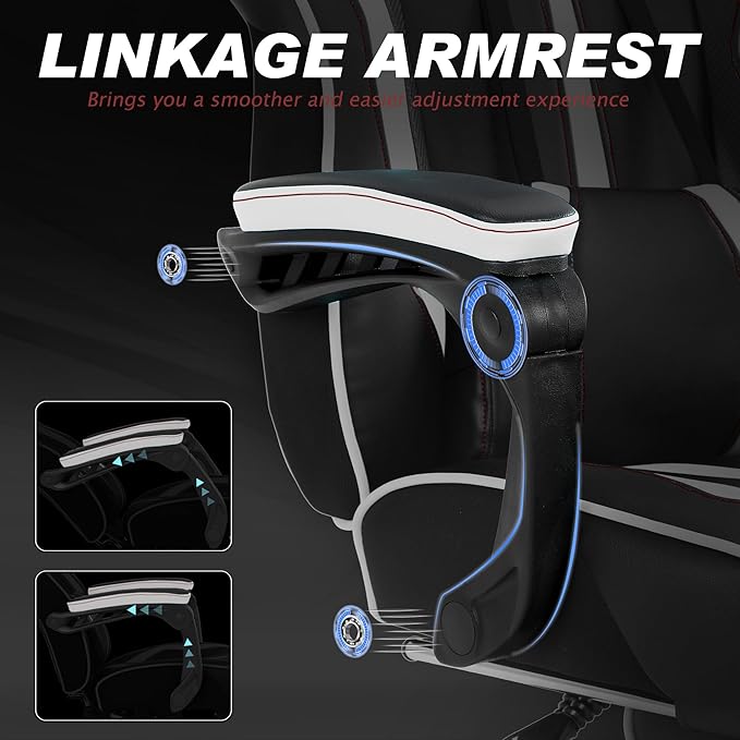 Vonesse Gaming Chair with Footrest,Reclining Computer Gaming Chair for Adults,Big and Tall Gamer Chair with Massage,Ergonomic High Back (White/Black)