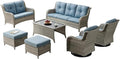 Patio Furniture Swivel Chairs Set - 7 PC Wicker Rattan Outdoor Sectional Conversation Sets with 2 Rocking Chair,2 Ottoman,1 Sofa,1 Loveseat and 1 Coffee Table for Porch Deck(Light Grey/Sky Blue)