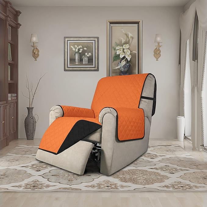 Easy-Going Recliner Chair Slipcover Reversible Sofa Cover Water Resistant Couch Cover Furniture Protector with Elastic Straps for Pets Dog (Recliner, Orange/Black)