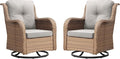 Rilyson Patio Chairs Rocking Swivel Chiar - 2 Piece Outdoor Wicker Furniture Chairs Set Rattan Rocker Chair with High Back and Deep Seating for Porch Deck(Yellow/Beige)