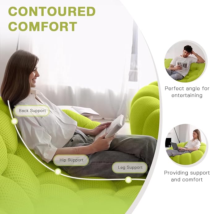 WJShome Modular Sectional Sofa,Bubble Couch Set,Comfy Curved Couch 3 Seater+Ottoman,Modern Upholstered Bean Bag Sofa Mesh Fabric Lazy Floor Chair Living Roon Sets (Lemon Green)