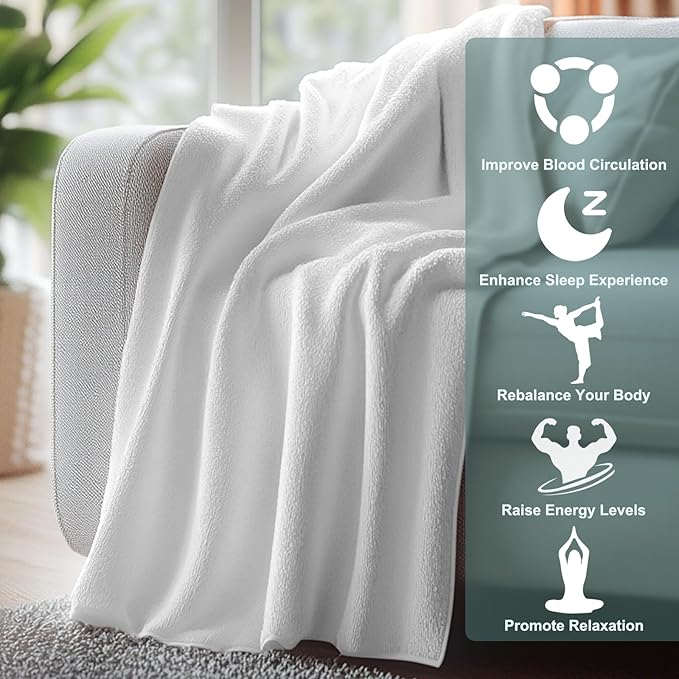 MAOOHON Grounding Blanket, Earth Connected Bedding Throw, Grounding Sheet for Improved Sleep, Includes Silver Fiber 50x60 Inch, Beige