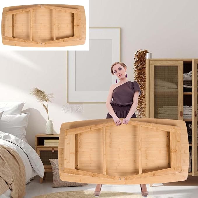 Bamboo Coffee Table Folding Floor Table,Floor Desk for Adults Low Table for Sitting on the Floor Folding Table for Living Room Japanese Table Bamboo 19.7x38.6in with Open Storage Shelf,No Assembly