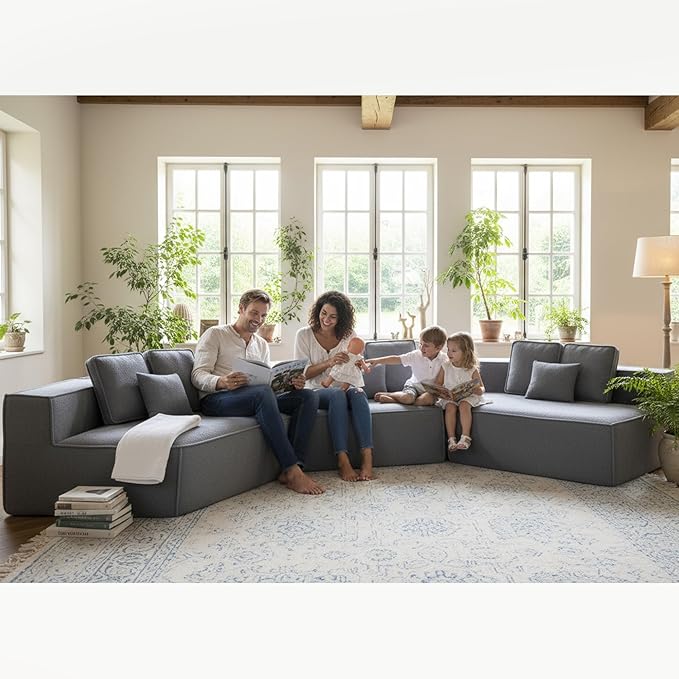 KEIKI 181" Oversized Multi Seat Modular Sectional Sofa Plush Teddy Fabric Full Foam Comfort Flexible Layout for Luxury Living Spaces Relaxing Lounge Social Hosting Modern Home Decor