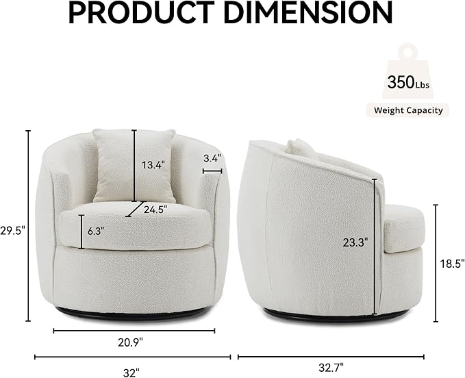 FaFaSoGoodFa Swivel Accent Chair, Modern Upholstered Boucle Barrel Arm Chairs with Pillow for Living Room, 360 Degree Round Swivel Sherpa Armchair with Round Base for Bedroom Club (1, Cream)