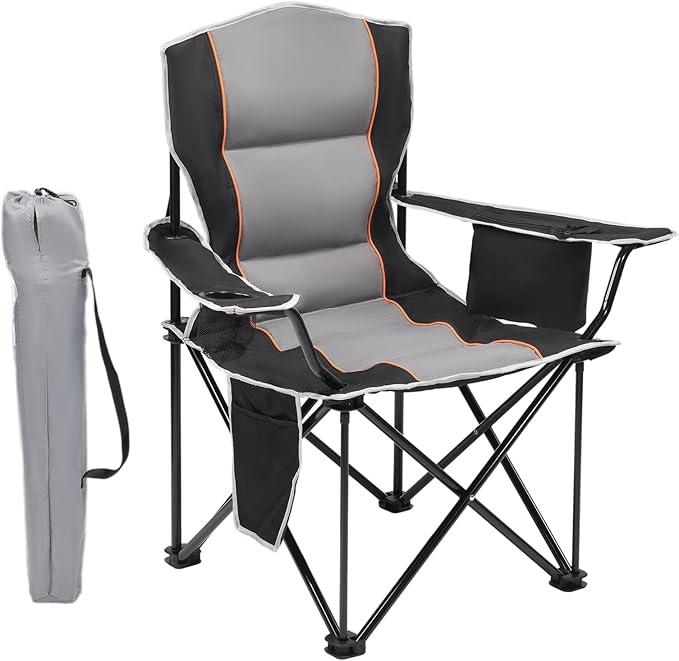 XMT Premium Padded Folding Chair, Extra Wide & Heavy Duty 450lbs Capacity, Portable Camping Chair with Insulated Cooler, Cup Holder & Storage, Compact Foldable for Outdoor, Beach, Picnics